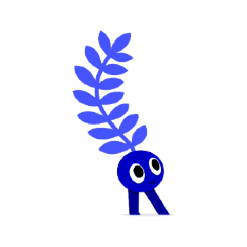 Fernie, purple character that looks like a fern.