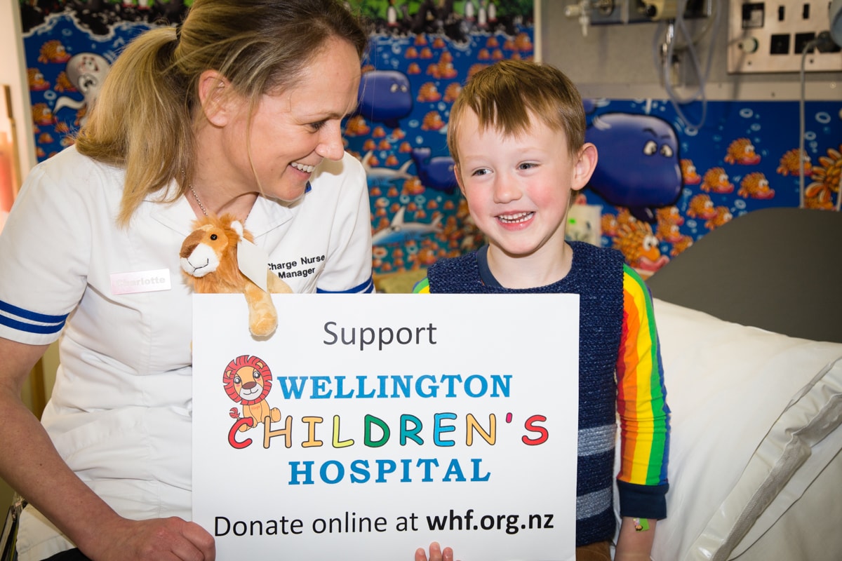 Clinical Nurse Specialist at Wellington Children’s Hospital, Charlotte Stanczuk, with patient Eddie.