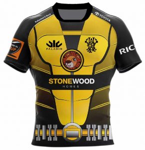 The Wellington Lions Charity Rugby shirt design, featuring Hospi. 